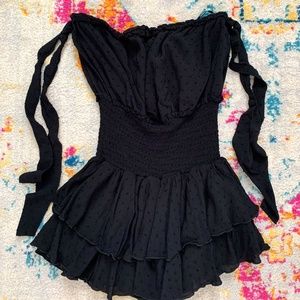 Forever 21 tie shoulder black swiss dot skort romper (size M)